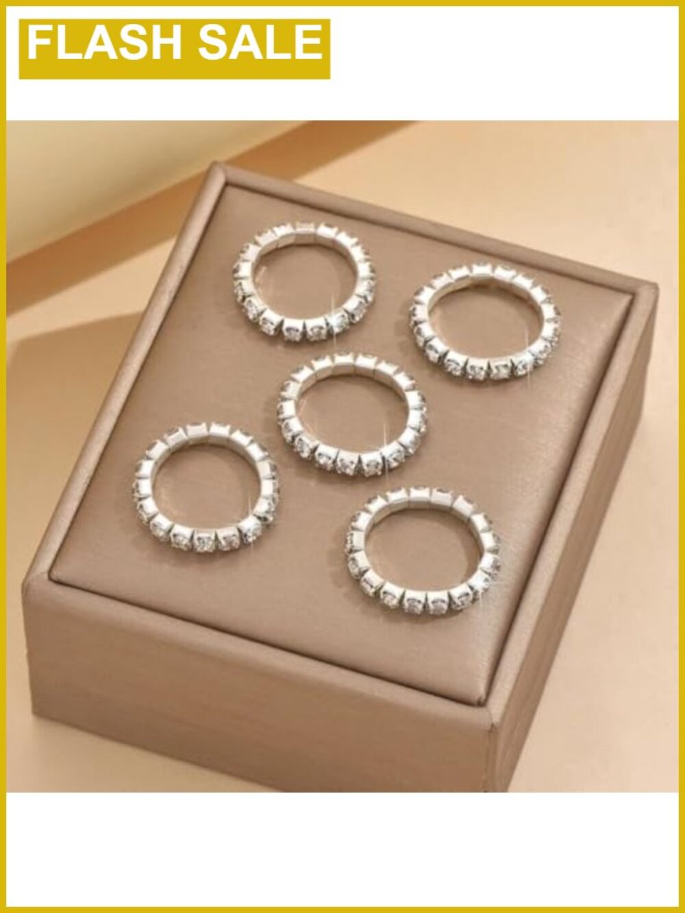 Rhinestone Stretch Stackable Rings Set Silver CZ Pave Stacking Rings - Picture 3 of 6